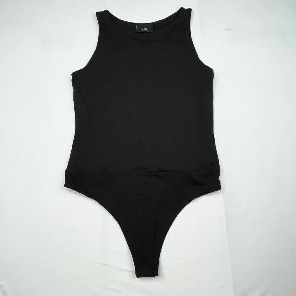 VICI Black Soft Stretch Thong Bodysuit Large